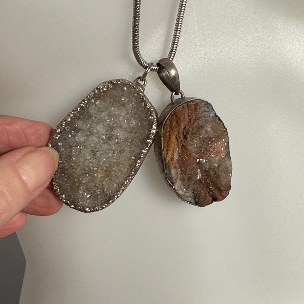 Sterling Silver Snake Chain 2 Unique Druzy Pendants 3-Piece Jewelry Set 65$
